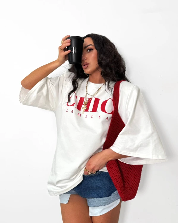 Biały t-shirt oversize damski CHIC La Milla