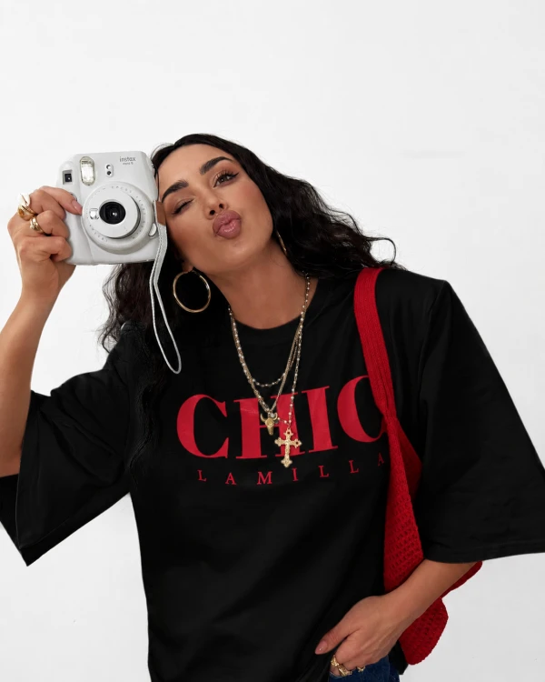 Czarny t-shirt oversize damski CHIC La Milla
