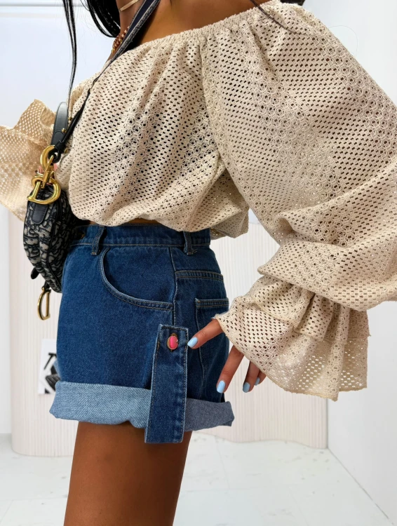 Jeansowe szorty damskie ciemny denim tył
