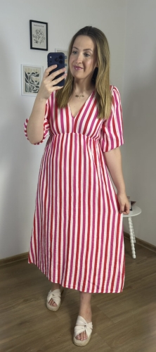 Bawełniana sukienka midi w czerwono-różowe paski CAPRI STRIPES