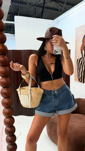 Szorty jeansowe La Milla średni denim z patkami z guzikami S
