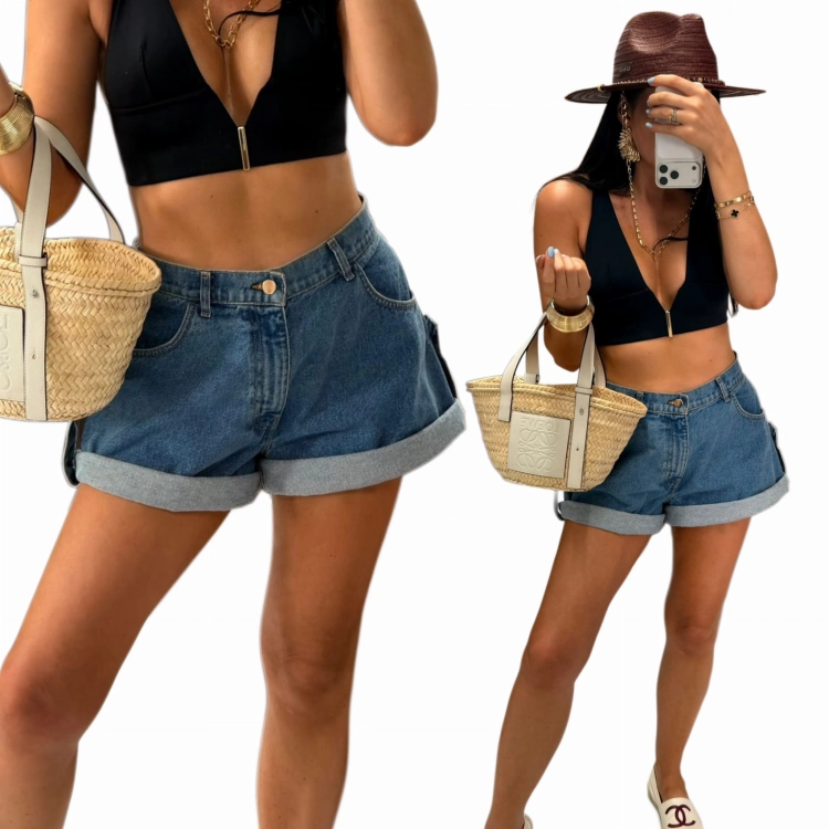 Damskie szorty jeansowe La Milla 100% bawełna w średnim odcieniu denimu S