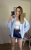 Luźna koszula bawełniana oversize w kratę niebieska biała h-Trend -VELLA CHECK