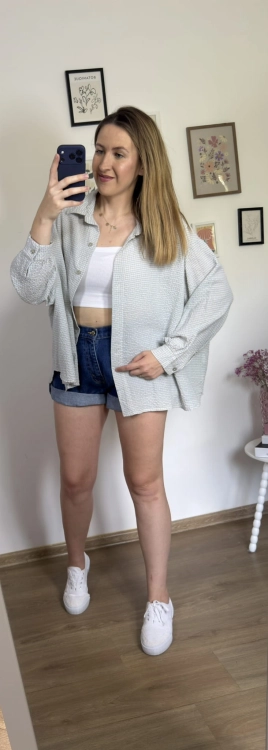 Luźna koszula bawełniana oversize w kratę niebieska zielona h-Trend- VELLA CHECK