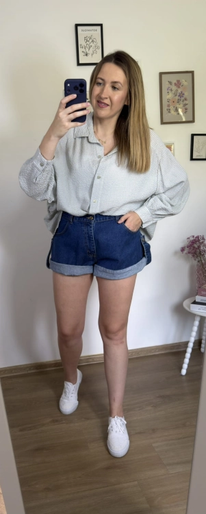 Luźna koszula bawełniana oversize w kratę niebieska zielona h-Trend- VELLA CHECK