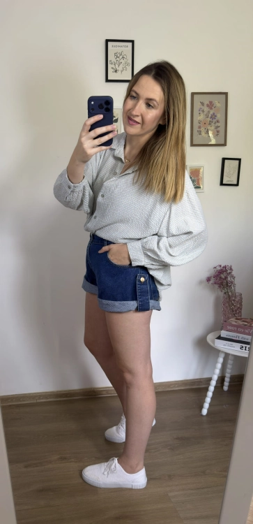Luźna koszula bawełniana oversize w kratę niebieska zielona h-Trend- VELLA CHECK