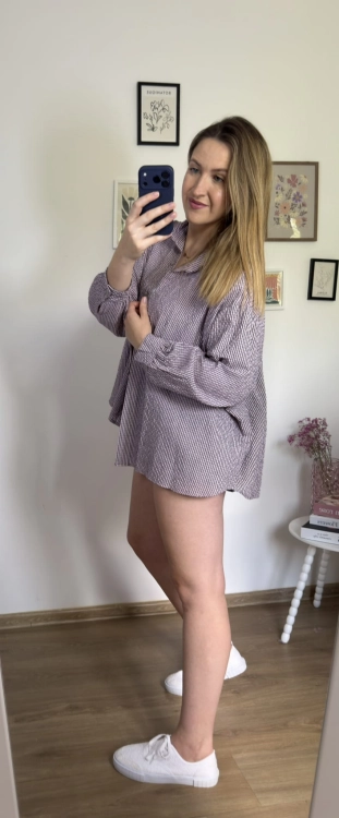 Luźna koszula bawełniana oversize w kratę różowa fioletowa h-Trend -VELLA CHECK