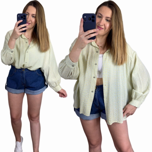 Luźna koszula bawełniana oversize w kratę żółta niebieska h-Trend- VELLA CHECK