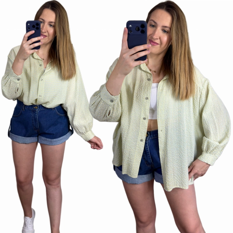 Luźna koszula bawełniana oversize w kratę żółta niebieska h-Trend- VELLA CHECK