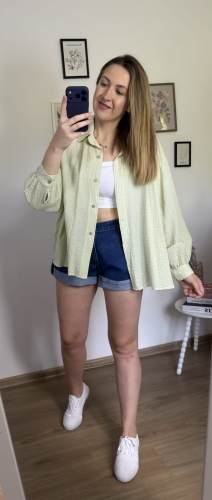 Luźna koszula bawełniana oversize w kratę żółta niebieska h-Trend- VELLA CHECK