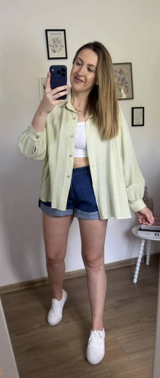Luźna koszula bawełniana oversize w kratę żółta niebieska h-Trend- VELLA CHECK