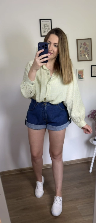 Luźna koszula bawełniana oversize w kratę żółta niebieska h-Trend- VELLA CHECK