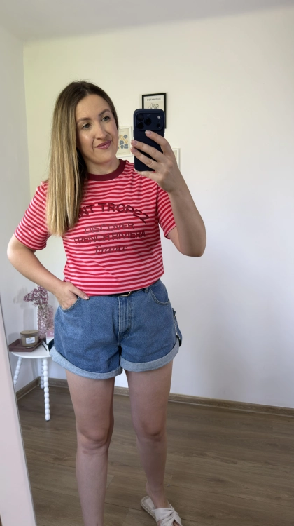 T-shirt damski SAINT TROPEZ czerwono-różowy widok całości