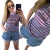T-shirt damski SAINT TROPEZ niebiesko-brązowy w paski z haftem 3D przód