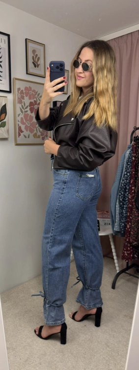 Jeansy Wide Leg z wiązaniem u dołu MILAS – widok z boku XL