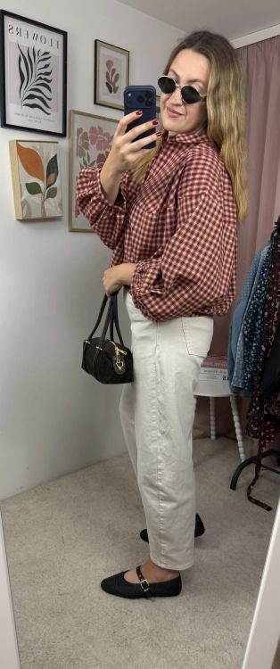 Koszula Flanelowa Oversize EMMA WIYA bordowa – pełna stylizacja bokiem