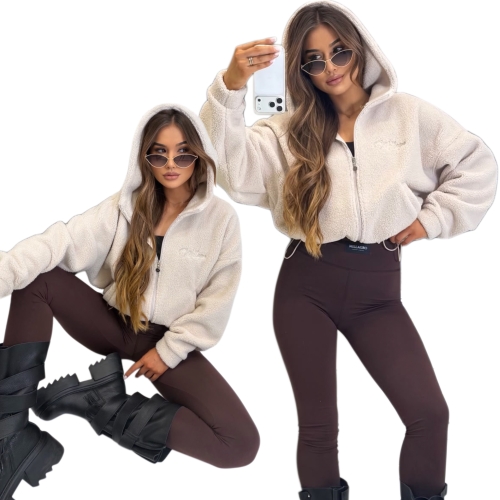 Beżowa bluza TEDDY MILLAGRO z kapturem oversize.