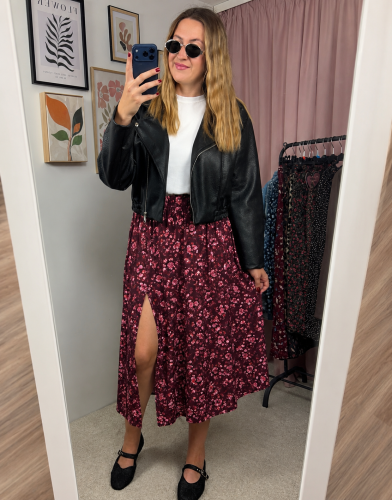 spódnica AURELIA z rozcięciem midi w kwiaty 100% wiskoza
