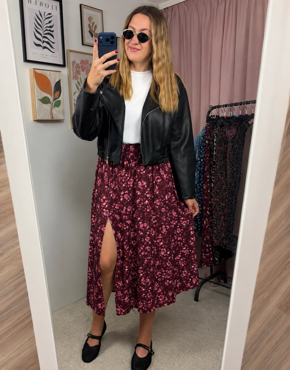 spódnica AURELIA z rozcięciem midi w kwiaty 100% wiskoza