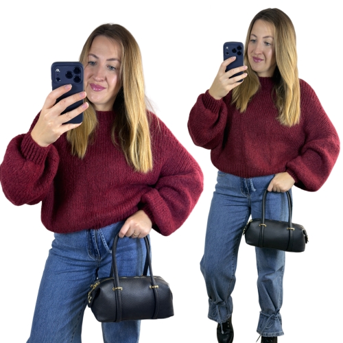 Sweter damski CLOUDY Chmurka bordowy oversize – stylizacja