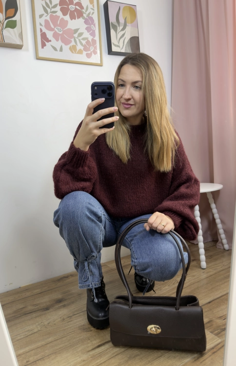 Puszysty sweter CLOUDY Chmurka w kolorze burgundowym