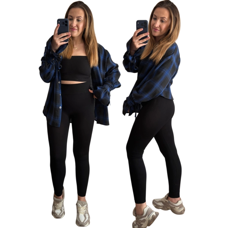 Czarne legginsy damskie S/M z wysokim stanem – przód