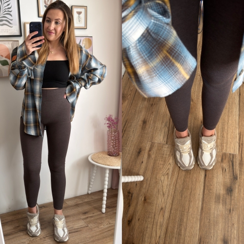 Czekoladowe legginsy z kaszmirem MiNiMi S/M – dopasowany fason