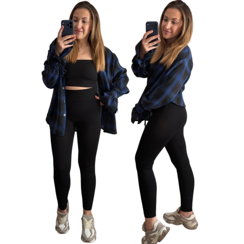 Czarne legginsy damskie L/XL z wysokim stanem – przód