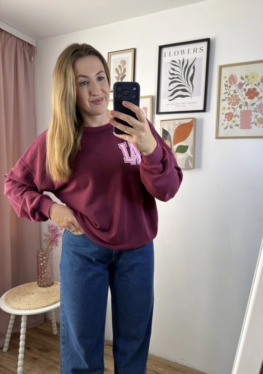 Bordowa bluza oversize damska z nadrukiem LA – Azara