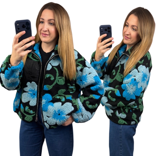 Kurtka damska FLORAL TEDDY czarna w kwiaty Wiya