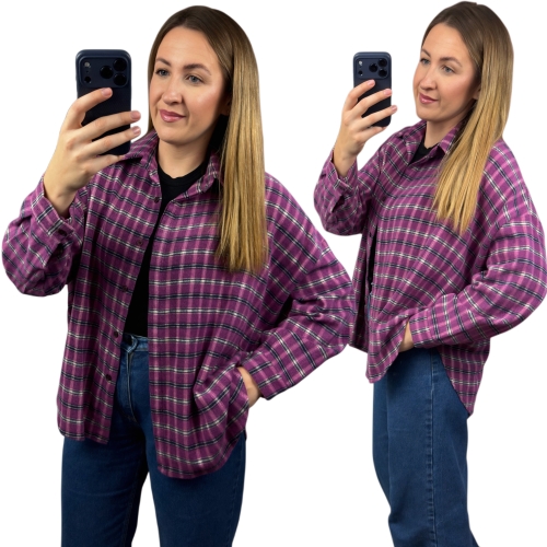 Koszula flanelowa fioletowa w kratę oversize Azara