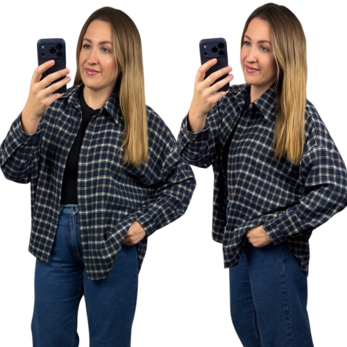 Granatowa koszula flanelowa w jasną kratę oversize Azara