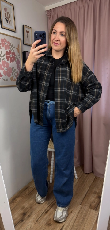 Koszula flanelowa czarna w beżową kratę oversize Azara