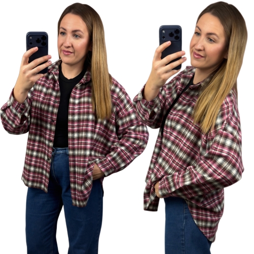 Koszula Oversize flanelowa bordowa różowa Azara