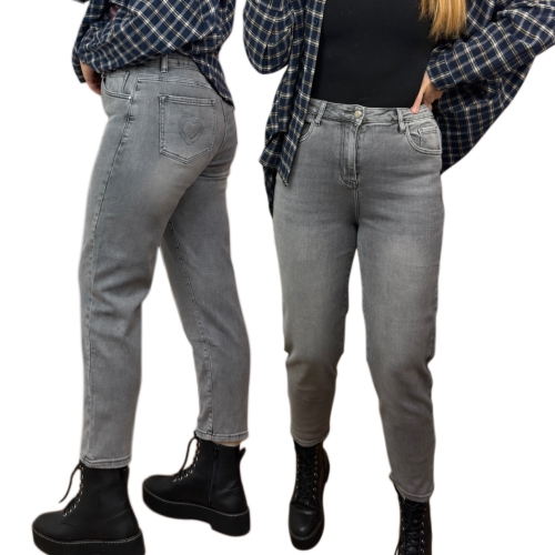 Szare spodnie jeansowe damskie mom fit MILAS z wysokim stanem