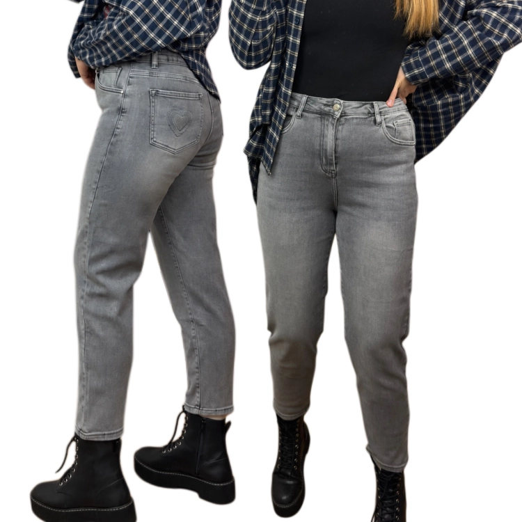 Szare spodnie jeansowe damskie mom fit MILAS z wysokim stanem