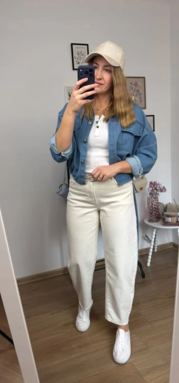 Bawełniana czapka damska z daszkiem beżowa haftowane stokrotki regulowana