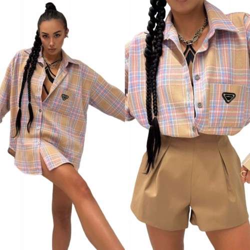 Bawełniana koszula w kratę beżowa różowa niebieska krata La Milla