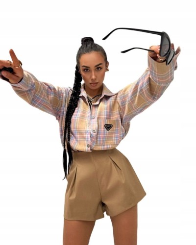 Bawełniana koszula w kratę beżowa różowa niebieska krata La Milla