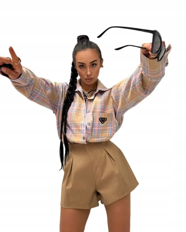 Bawełniana koszula w kratę beżowa różowa niebieska krata La Milla