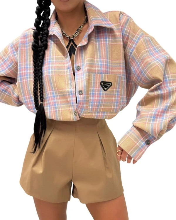 Bawełniana koszula w kratę beżowa różowa niebieska krata La Milla