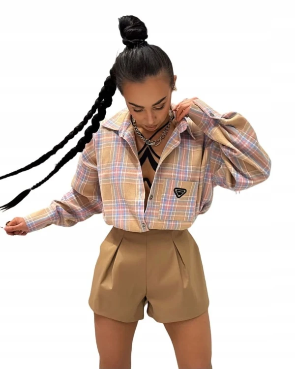 Bawełniana koszula w kratę beżowa różowa niebieska krata La Milla