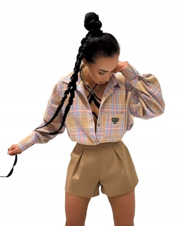 Bawełniana koszula w kratę beżowa różowa niebieska krata La Milla