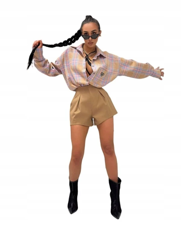 Bawełniana koszula w kratę beżowa różowa niebieska krata La Milla