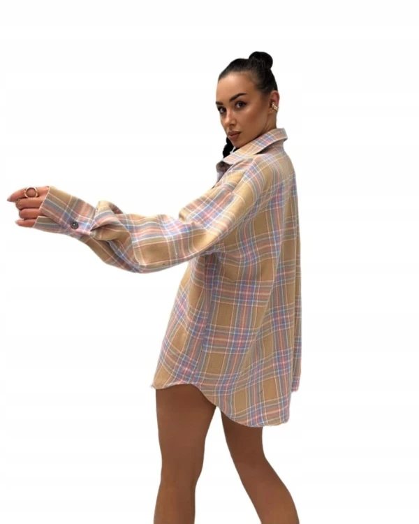 Bawełniana koszula w kratę beżowa różowa niebieska krata La Milla