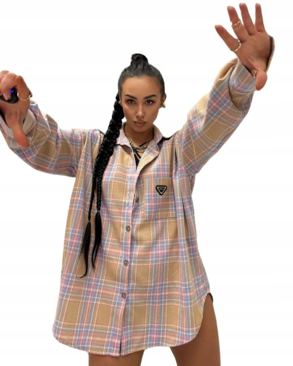 Bawełniana koszula w kratę beżowa różowa niebieska krata La Milla