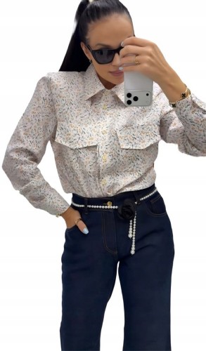 Biała koszula 100% wiskoza łączka w kwiaty kieszenie poduszki La Milla