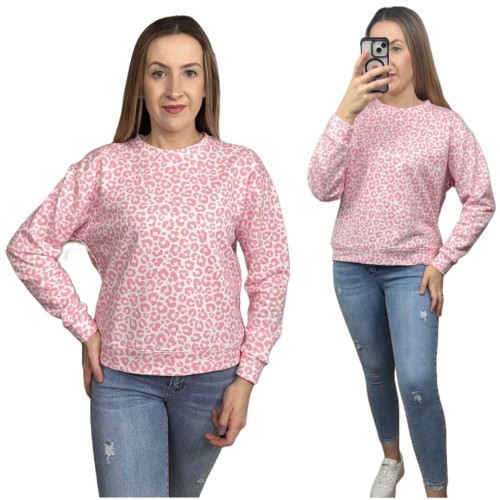 Bluza dresowa bawełniana w cętki panterkę bawełna okrągły dekolt XS S M
