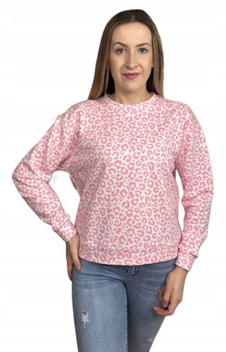 Bluza dresowa bawełniana w cętki panterkę bawełna okrągły dekolt XS S M