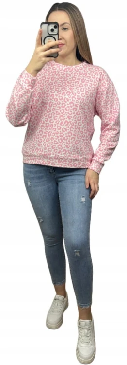 Bluza dresowa bawełniana w cętki panterkę bawełna okrągły dekolt XS S M